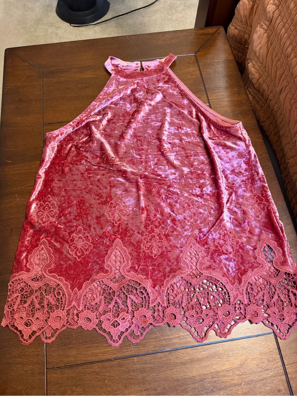 Altar'd State Velvet Halter Top - Dusty Rose